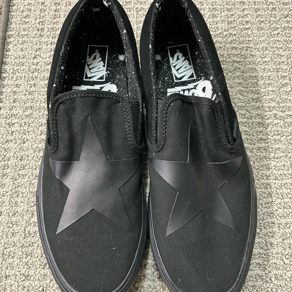 Vans David Bowie Black Slip-Ons. Mens 9, Women's 10.5